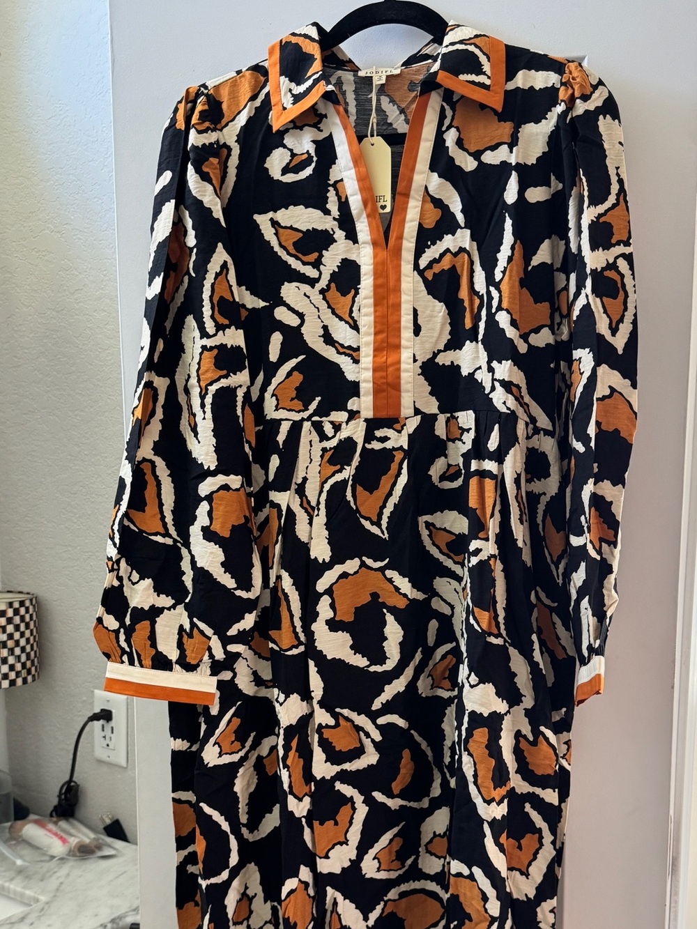 JODIFL Black, Tan & Cream Abstract Animal Print Shirt Dress
